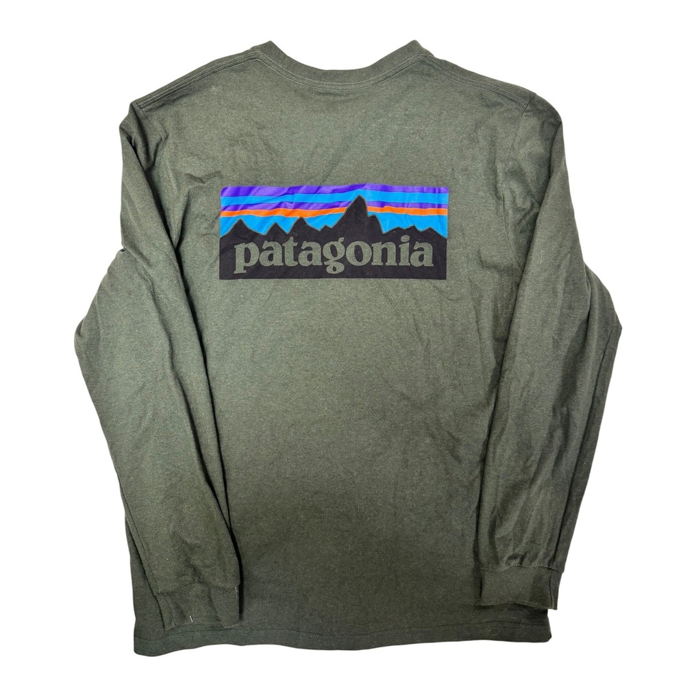 Patagonia Mens P-6 Logo Responsibili-Tee Long Sleeve Green Shirt Medium - Picture 2 of 6